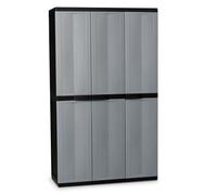 TOOMAX Armario Trend Midi de 3 puertas negro/gris basalto con estante ajustable, 97 x 37 x 165 cm de altura, de plástico reciclado, resistente a los rayos UV, con predisposición para candado, ideal