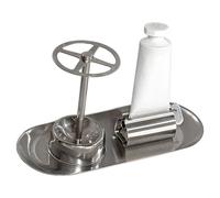 Toothbrush Toothpaste Holder Set 3Pcs - Stainless Steel Bathroom Organizer | Includes Drain Tray & Squeezer, for Countertop Sink Storage Rack