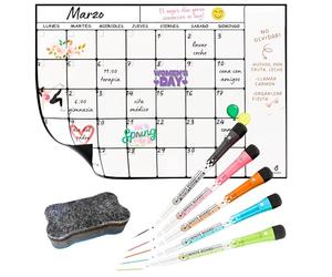 toots - Calendario Magnético Nevera Planificador Semanal o Mensual con Marcadores y Borrador, Pizarra Organizadora para Cocina, Menú, Compras y Familia. (A3, Mensual)