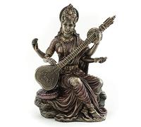 Top Collection Estatua Saraswati, Escultura de la Diosa hindú de la música y la sabiduría en Bronce Fundido en frío de Primera Calidad, Figura de meditación Coleccionable de 5.75 Pulgadas de Asia