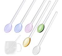 TOPBATHY 6 Piezas Cucharas para Mezclar de Vidrio, Cucharas de Mango Largo para Mezclar Bebidas, Agitadores de Café, para Cocina y Preparación de Bebidas Estilo Varios estilos