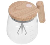 TOPBATHY Taza de Vidrio Autoagitadora de 400ml Asa y Tapa | Mezcla Líquidos y Polvo, Agarre Cómodo, Madera y Vidrio, Uso Doméstico, Café E Instantáneos