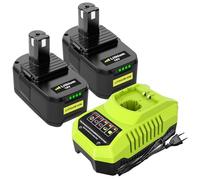 TOPBATT 2X RB18L50 18V 5.5Ah Batería de Repuesto para Ryobi + 1 Pieza 9.6V-18V 3A para Ryobi Cargadores