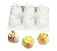 TOPBSFARNY Moldes de mousse de flores de tulipán 3D, molde de silicona de chocolate en forma de brote, molde de vela perfumada DIY (6 cavidades)