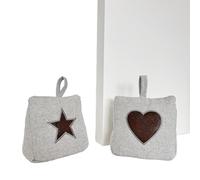 Tope Puerta Original de Corazon y Estrella de Tela Marrón Arena de 16x8x16 cm (2 unidades Corazon y Estrella)