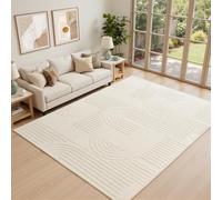 Topfinel Alfombra de Salón Moderna Blanca Crema 200x290 cm, Lavable, Pelo Corto, Suave, Esponjosa, Antideslizante, Efecto Ola 3D, Lisa, Aspecto de Piel Duradero, para Dormitorio, Comedor, Oficina