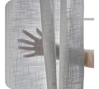 Topfinel Visillo Cortinas 240 Largo Habitacion de Raya Gasa Suave Salon Dormitorio Visillo Lino Vertical para Ventanas Cocina Sala de Estar con Ojales 2 Piezas 140x240cm Gris