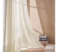 Topfinel Visillo Cortinas Habitacion de Raya Gasa Suave Salon Dormitorio Visillo Lino Vertical para Ventanas Cocina Sala de Estar con Ojales 2 Piezas 140x240cm Crema