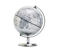 TOPGLOBE Globo Terráqueo 14cm - Mapa en Inglés, Educativo y Geográfico con Base de Metal Plateado - Gris Plata