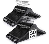 TOPIA HANGER CT34B30 - Perchas de madera negra para abrigos con barra antideslizante para pantalones, gancho giratorio de 360° y muescas de hombro para camisola, chaqueta, pantalones, perchas de ropa