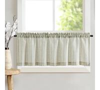 TOPICK Cortina Cocina Brise Bise 125An x 40Al cm Verde sobre Beige 1 Panele | Cortinas Cortas a Rayas, con Bolsillo para Barra, Decoración para Encimeras, Ventanas y Muebles de Cocina
