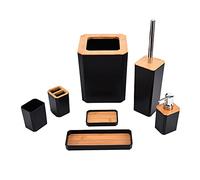 TOPINCN Juego de Accesorios de Baño de bambú, Kit Duradero y Elegante de 7 Piezas para Suministros de Baño para el Hogar o el Hotel (Black)