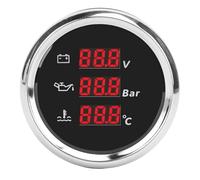 TOPINCN Medidor Digital de Temperatura y Voltaje del Agua, Presión de Aceite, Resistente Al Agua, con Luz de Fondo Roja, para Barcos, Vehículos Recreativos, Tamaño de 52mm (Bisel plateado con esfera