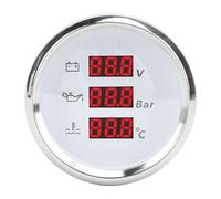 TOPINCN Medidor Digital de Temperatura y Voltaje del Agua, Presión de Aceite, Resistente Al Agua, con Luz de Fondo Roja, para Barcos, Vehículos Recreativos, Tamaño de 52mm (esfera blanca bisel