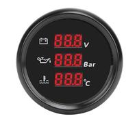 TOPINCN Medidor Digital de Temperatura y Voltaje del Agua, Presión de Aceite, Resistente Al Agua, con Luz de Fondo Roja, para Barcos, Vehículos Recreativos, Tamaño de 52mm (Esfera negra, bisel negro.)