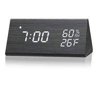 TOPINCN Reloj Despertador Digital, Reloj Despertador de Madera con Pantalla LED Electrónica de Tiempo, Detección de Humedad y Temperatura, 3 Ajustes de Alarma, Reloj Eléctrico de 3 (Madera Negra)