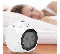 TOPINCN Reloj Despertador LCD Moderno con Función de Voz de Proyección de Tiempo y Pantalla de Temperatura para Uso en Dormitorio Plástico Rojo 3.1x3.1x3.5in (Blanco con Cable USB)
