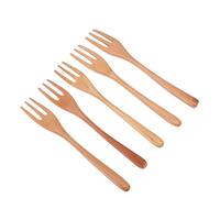 TOPINCN Set de 5 Tenedores de Madera 7.5 Pulgadas 3 Dientes Reutilizables Cubiertos Planos con Acabado Suave para Ensaladas Cena