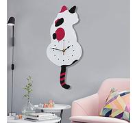 Topkey Wall Clock Creative DIY Cat Acrylic Wall Clock with Swing Tail Pendulum for Living Room Bedroom Kitchen Home Décor - Battery Not Included (42CM x 18CM) White