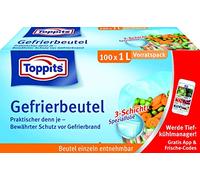 Toppits Bolsas para congelador, 1 litro, 100 unidades, con soporte, transparentes