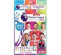 Topps - Pegatinas de la Premier League 2026 - Pack de inicio - ¡Exclusivo online! (Contiene un álbum de 96 páginas, 8 paquetes de pegatinas, una tarjeta de pegatina de inicio y un paquete de héroe