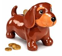 TopShop24you Hucha de cerámica con diseño de animales, diseño de animales como regalo de dinero, hucha decorativa para niños y adultos (perro salchicha)