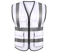 TopTie Chaleco de seguridad blanco, chaleco de comando de incidentes con 5 bolsillos y tiras reflectantes de alta visibilidad de 2"