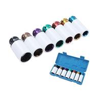 TOPWAY 1/2" Juego de Vasos de Impacto con Protectores para Llantas de Aluminio 17/19/21/22/23/24/27mm, 7 Piezas, Acero al Cromo Vanadio, Herramienta de Reparación Automática