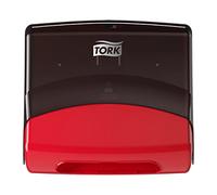 Tork 654008, Dispensador de pañuelos individuales, rojo y negro W4, montado en la pared, línea Performance, 654008
