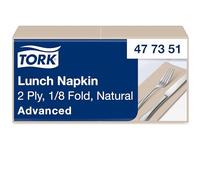 Tork Natural Servilleta de almuerzo, 1/8 pliegue de 2 capas, 33 cm x 33 cm, 200 servilletas, 477351