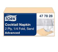 Tork Servilleta Cocktail Color Arena, doblez en 1/4, 2 capas, 200 servilletas, 11.9cm x 11.9cm cada una, 477828