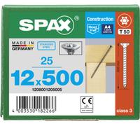 Tornillo para madera, acero inoxidable A4, 12 mm, longitud 500 mm, 25 unidades - Caja profesional