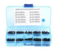 Tornillos Autorroscantes de Acero Inoxidable M1 M1.2 M1.4 M1.7 Cabeza Redonda Phillips Juego Surtido 1000 piezas con Caja Negra