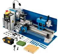 Torno metálico mini, torno metálico de banco de 7" x 14", torno metálico de 550W con velocidad variable de 2250 RPM, con mandril de 3 mordazas, torno mini CNC. Torno mini de precisión con caja de herr