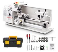 Torno metálico VEVOR, 220 x 402 mm, 650 W. Torno para trabajos en metal, ideal para talleres. Cuenta con velocidad variable hasta 2500 RPM, botón de parada de emergencia, 14 roscas métricas de 0,3 a 3