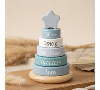 Torre de apilamiento personalizada azul con estrella para nacimiento – Sin personalización