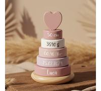 Torre de apilamiento personalizada para nacimiento con datos de nacimiento – Rosa con corazón – Sin personalización