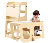 Torre de Aprendizaje Montessori para Niños Convertible en Escritorio - Torre de Observación de Madera para Niños de 12 Meses a 6 Años (Madera Natural)