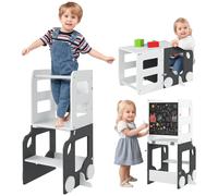 Torre de observación AIYAPLAY para niños 4 en 1, torre de aprendizaje con bordes de alta seguridad y tablero negro/blanco, apta para