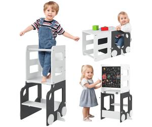 Torre de observación AIYAPLAY para niños 4 en 1, torre de aprendizaje con bordes de alta seguridad y tablero negro/blanco, apta para