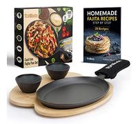Tortillada - Juego de Sartén de Hierro Fundido de 25 cm para Fajitas - Incluye Bandeja de Madera para servir + 2 Cuencos de Cerámica para dipear (Set of 1)
