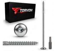 TORVON Tornillos de cabeza de plato premium 8 x 600 mm, TX40, tornillos de construcción ETA galvanizados, rosca completa, para madera maciza KVH BSH CLT, 50 unidades, incluye broca