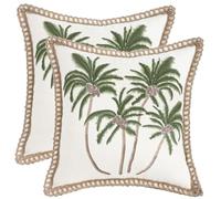Tosleo Juego de 2 fundas de cojín de verano de 45 x 45 cm, diseño de palmeras tropicales, yute, bohemio, con bordes cerrados, decoración para sofá, dormitorio, granja, salón