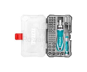 TOTAL - Destornillador Multipuntas | Juego de 41 Puntas y 9 Vasos | Ideal Para Apretar o Aflojar Diferentes Tipos de Tornillos | Mango con Función Carraca