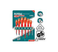 TOTAL - Juego 6 destornilladores Aislados - 3 de Punta Plana y 3 de Punta Phillips - Mango Ergonómico Bimaterial - Certificado VDE - Especial para Trabajos de Electricidad - Cromo Vanadio
