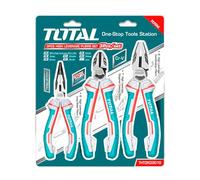 TOTAL - Juego de 3 Alicates Reforzados - Incluye: 1 Alicate Universal de 180 mm, 1 de Corte de 160 mm y 1 Plano de 160 mm - Cromo Vanadio - Protección Anti Caídas - Mantenimiento y Reforma
