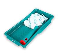 TOTAL - Juego de 6 Piezas - Rodillos + Bandeja - 4 Rodillos de Polyester de 100 mm - Incluye Bandeja de 305 x 150 mm - Soporta 25 Kg - Incluye Portarodillos - Adecuado para Interiores - Azul