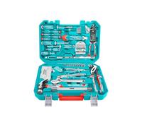 TOTAL - Maletín de Herramientas con 168 Piezas - Caja Completa con Herramientas de Bricolaje - Alicates, Destornilladores, Martillo, Nivel, Cutter, Puntas - Medidas 40x30x9 cm - Asa y Cierre Seguros