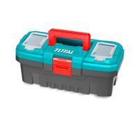Total - Organizador de Herramientas - Caja de Plástico con Bandeja Extraíble y Tapa Superior - 3 Áreas de Almacenamiento y Función Escala - Asa y Cierres Resistentes - Medidas 356x168x160mm