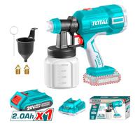 Total - Pistola de Pintura a Batería 20V - Volumen Máximo de 800 ml/min - Viscosidad Máxima de 120 DIN - Depósito de 800 ml- Incluye Embudo Medidor de Viscosidad - 1 Batería 2AH - Cargador - Maletín